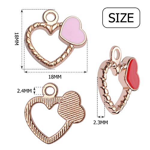 Aylifu Heart Charms Pack,40pcs 18x18mm Gold Plated Enamel Heart Charms Hollow Heart Pendants Jewelry Accessories for Necklace Bracelet Crafts DIY,Black White Red Pink