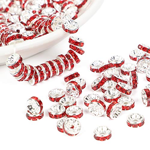200 pcs 8mm Red Round Loose Czech Crystal Rhinestone Rondelle Spacer Beads for Jewelry Making,Loose Beads for Necklace,Bracelets,DIY Making