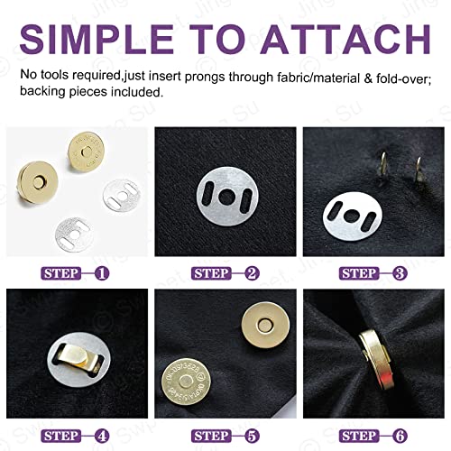 Swpeet 60 Sets Magnetic Button Clasps Snaps, 14MM Metal Fastener Clasps Gold Silver Bronze Black DIY Craft Sewing Knitting Buttons Sets for Sewing, Purses, Bags, Clothes, Leather