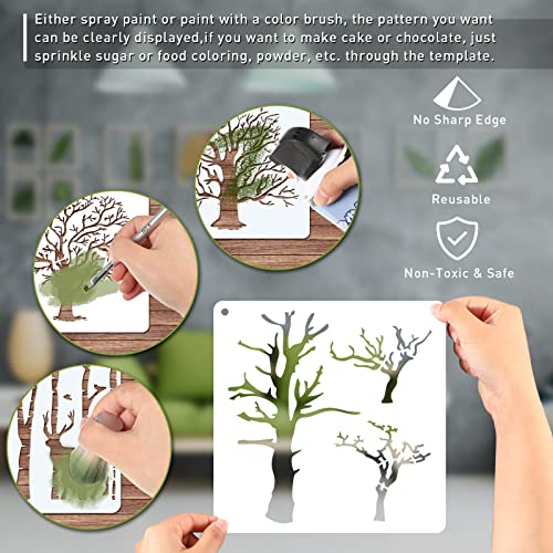 8 Pieces Reusable Tree Stencils Aspen Trees Stencils Reversed Branches Stencils Painting Tree Template Plastic Drawing Stencils for Canvas Wood Wall Decor DIY Crafts (30 x 30 cm/ 11.81 x 11.81 Inch)