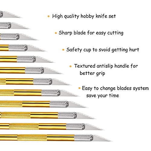 15 Packs Hobby Knife Precision Knife Set, Stainless Steel Precision Cutter Refill Craft Knife for Phone Repair, Art, Hobby, Scrapbooking, Stencil (Gold)