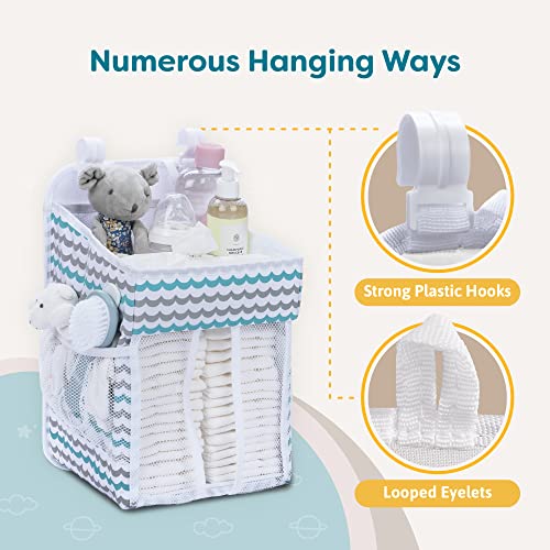 Cradle Star Hanging Diaper Caddy - Baby Shower Gifts Diaper Organizer for Changing Table - Hold 50+ Diapers - Nursery Baby Essentials for Newborn - Wave Design - 17x9x9 inches