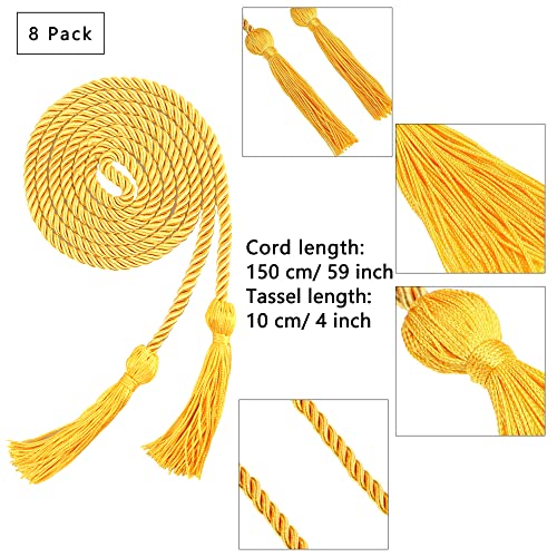 Trounistro 8 Pieces Graduation Cords Yarn Honor Cords with Tassel for College Graduation Students (Gold)