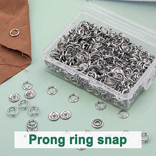 TLKKUE 50 Sets Snap Button, 9.5mm Metal Silver Snaps Buttons for Sewing and Crafting, Open Prong Snap Button Snap Fasteners Kit for Jeans, Fabric, Baby Clothing, DIY Craft, Clothing Fasteners