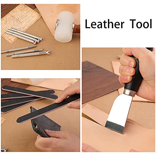 Leather Stamping Tools - Leather Carving Tool Kit, Saddle Making Tools Set, Swivel Knife, Leather Working Hammer, Cutting Knife, Wool Daubers, Frosted Strip for Leather Stamping, Carving