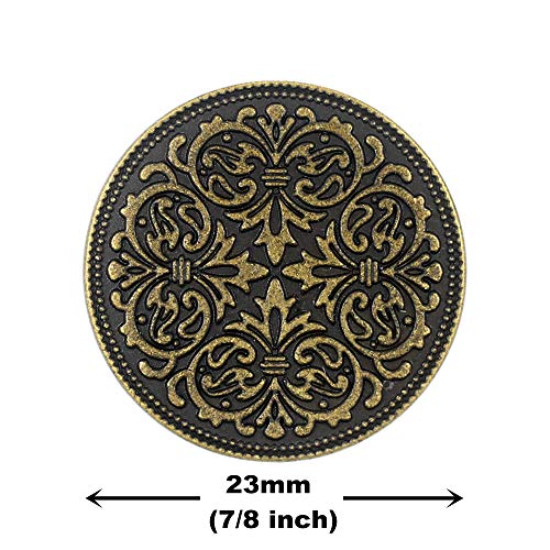 Bezelry 12 Pieces Mandala Metal Shank Buttons. 23mm. (Antique Brass)