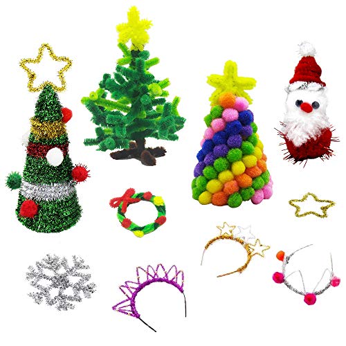 500Pcs Christmas Pipe Cleaners Craft Set, Including 200 Pcs Pipe Cleaners 200 Pcs Pom Poms 100 Pcs Wiggle Googly Eyes Self Adhesive, Assorted Colors and Assorted Sizes for DIY Art Craft