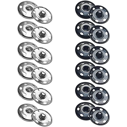 12 Sets Metal Sew on Snap Buttons 25mm Dia Snaps Fasteners Press Studs Buttons for Sewing Clothing (Black and Silver)