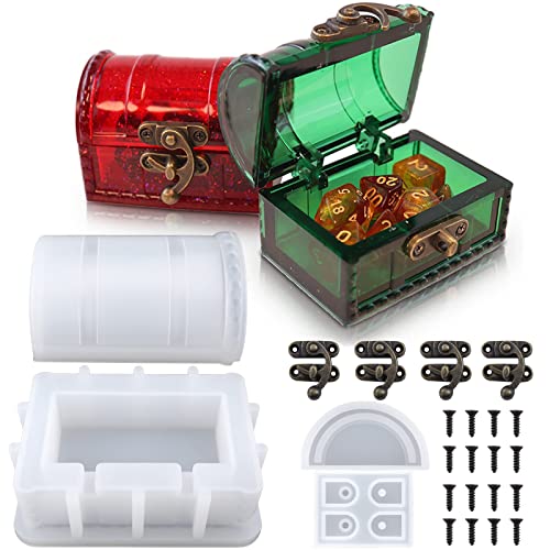 Resin Box Molds, Treasure Chest Storage Box Resin Silicone Mold with Hasp Lock, Resin Container Mold for Resin Casting DIY Jewelry Box Dice Storage Box Home Decor Halloween Gifts