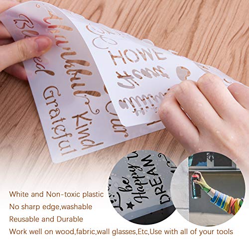 AIEX 4Pcs Plastic Stencils Journal Stencils Template for Drawing Painting on Wood Furniture Paper Window Wall, Including 2Pcs Thank You Stencils and 2Pcs Inspirational Word Stencils 20x15cm/8x6inch