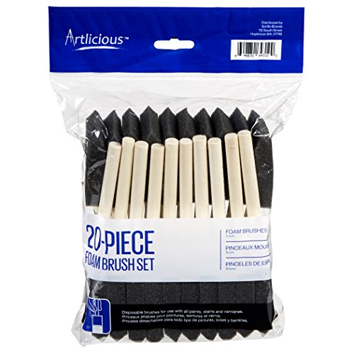 Artlicious Foam Brush Set - Pack of 20 Disposable, 2-inch Sponge Paint Brushes for Acrylic Painting, Staining, Varnishes & DIY Craft Projects - Art Supplies