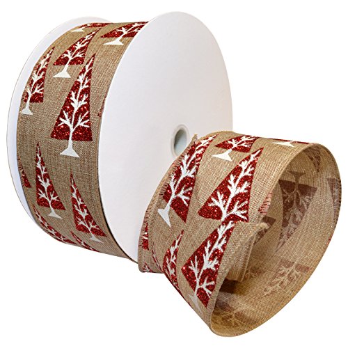 Morex Ribbon Linen Trees Wired Polyester Ribbon, 2-1/2 inches by 100 Feet, Metallic Red, 7460.60/33-609