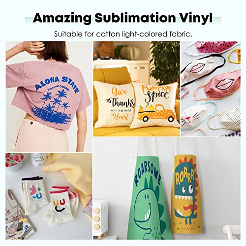 HTVRONT Clear HTV Vinyl for Sublimation - 12" X 8FT Matte Sublimation Vinyl for Cotton Fabric - Wash Durable Clear Dye Sub HTV for Light-Colored T Shirts