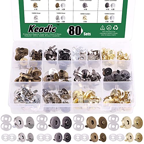 Keadic 80 Sets 14mm &18mm Button Clasps Snaps with Washer, Fastener Clasps DIY Craft Sewing Buttons Knitting Buttons Sets for Sewing, Craft, Purses, Bags, Clothes, Leather (4 Colors)