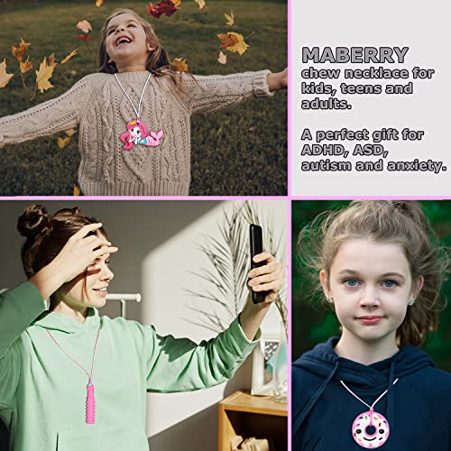 Sensory Chew Necklaces for Kids Girls, 5 PCS Sensory Chew Toys for Kids with ADHD Autism Anxiety, Silicone Chewy Necklaces Sensory Teething Toys Reduce Adult Chewing Biting Fidgeting