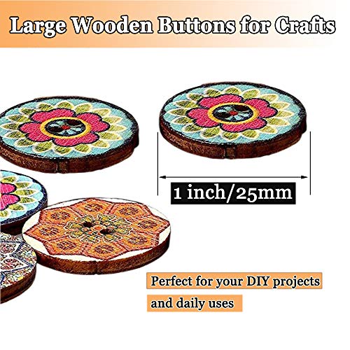 ANCHRISLY Buttons for Sewing, 100pcs 1 inch Buttons Large Wood Buttons for Crafts Mixed Big Wooden Vintage Assorted Buttons 2 Holes Round Decorative Wood Craft Buttons 25mm (Colorful Buttons)