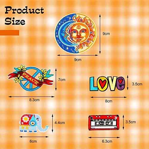 30 Pieces Iron on Vintage Hippie Patches Large Embroidered Patches Kit Aesthetic Repair Patches Appliques for Clothing Design DIY Craft Backpacks Decorations (Classic Style)
