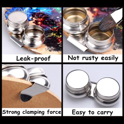 1pc Stainless Steel Large Double Dipper Palette Cup Oil Container Paint Megilp Turpentine Solvent Container with Screw Cap