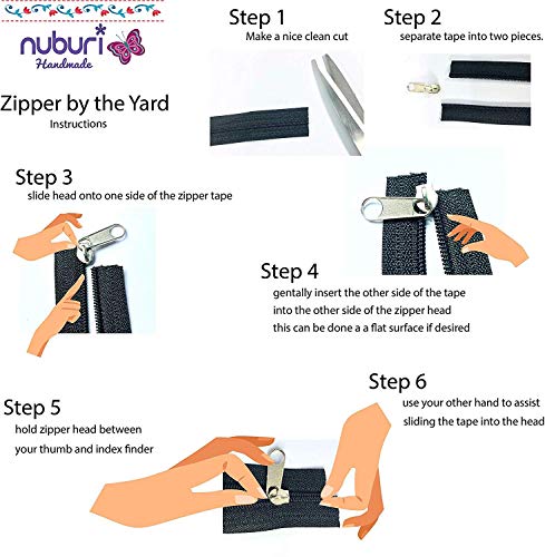 Nuburi - Zipper by The Yard - 5 Yards of Make Your Own Zipper - 20 Zipper Pulls (Orange #1)