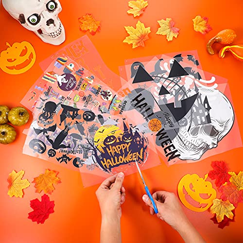 12 Sheets Halloween Iron on Sticker Heat Transfer Vinyl Iron on Patches Pumpkin Witch Skeleton Pattern Halloween HTV Decoration for DIY Clothes Costume Party, Assorted Size