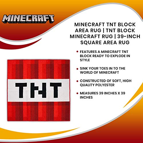 Minecraft Area Rug TNT Block Decorations Merch Video Game Decorations TNT Decorations | 39-Inch Square Area Rug