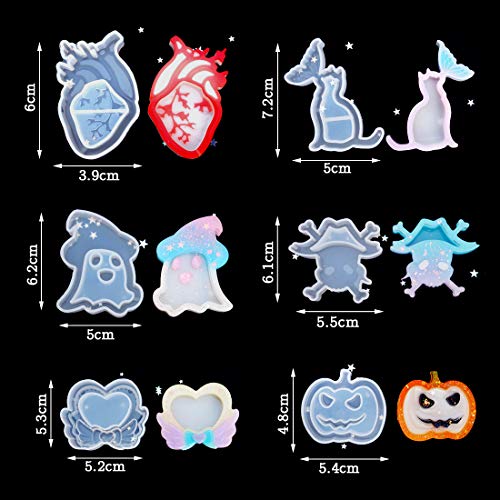 FineInno 12 Pcs Quicksand Resin Casting Molds,Resin Art Shaker Mold, Crystal Silicone Hollow Mold Epoxy Pendant Mold Pumpkin,Unicorn,Whale