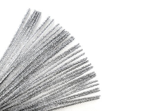 Krafty Kids GC025D, Tinsel Chenille Stems, Glitter Pipe Cleaners, 6mm by 12in, Silver, 35-Piece, 1/4" x 12" X