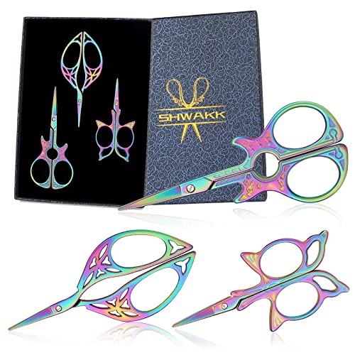 SHWAKK 3 Pcs Vintage Embroidery Scissors Kit, Colorful Sewing Scissors European Style, Tailor Scissors for Sewing Household Handicrafts Dressmaker Cross Stitch DIY Tool and Everyday Use