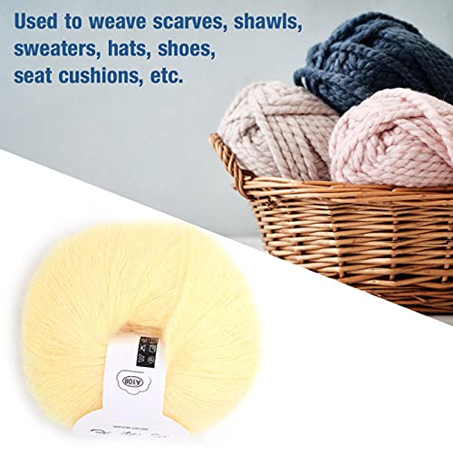 26g/Skein Mohair Yarn, Soft Mohair Knit Long Wool Yarn Angora Wool Yarn for DIY Crochet Scarf Clothes Sweater Shawl(Light Yellow)