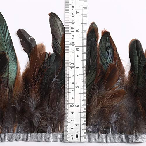 Rooster Hackle Feathers Fringe Trim - Natural Feather Trim for Crafts Sewing Costume Width 5-7 inches Pack of 5 Yards(Grey)