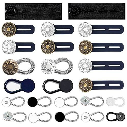 24 Pcs Extender Button Set, Flexible Adjustable Elastic Waist Extender Button, Invisible Collar Neck Extenders, No-Sew Extend Buttons for Women and Men's Pants Jeans Skirts Clothing Supplies