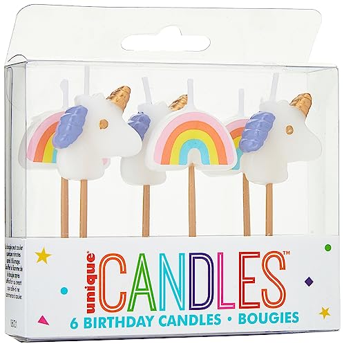 Enchanting Unicorn & Rainbow Birthday Candles - (Pack of 6) - Vibrant Assorted Colors & Adorable Design - Perfect for Celebrations, Kids & Adults