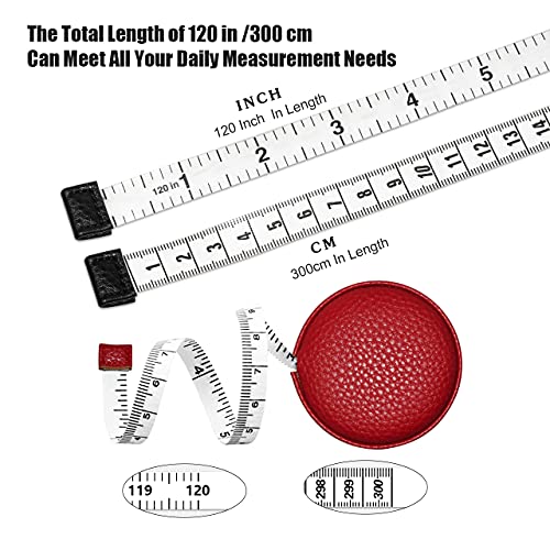 ZUZUAN 3m/120" Tape Measure Body Measuring Tape for Body Cloth Tape Measure for Sewing Fabric Tailors Medical Measurements Tape Dual Sided Leather Tape Measure Retractable (Black & Red, 2 Pack)
