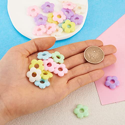 Beadthoven 50pcs Opaque Color Flower Acrylic Beads Spacers Mixed Candy Color Mini Hollow Flower Loose Pony Beads Spacers for DIY Colorful Rainbow Necklace Bracelet Jewelry Making