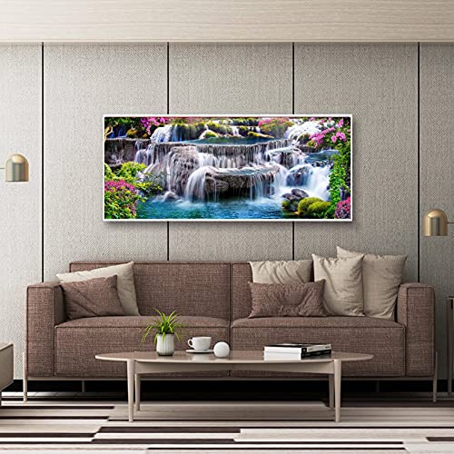 YALKIN 5D Diamond Painting Kits for Adults DIY Large Waterfall Full Round Drill (35.5x15.7in) Crystal Rhinestone Embroidery Pictures Arts Paint by Number Kits Diamond Painting Kits for Home Wall Decor