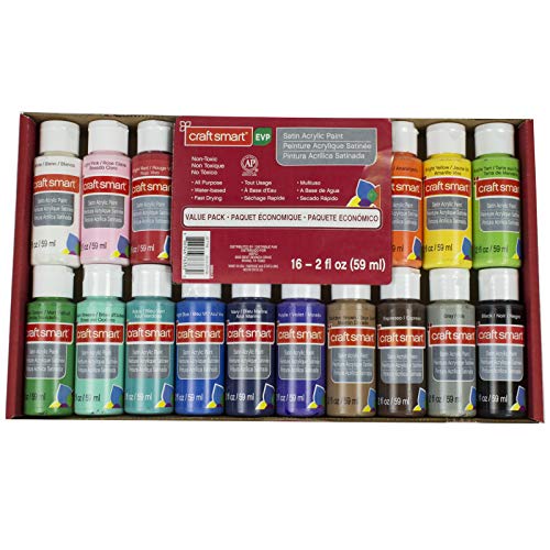 Multi-Surface Satin Acrylic Paint Value Pack by Craft Smart, 16 Colors, 2 oz.