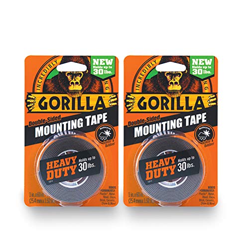 Gorilla - Heavy Duty Double Sided Mounting Tape, Weatherproof, 1" x 60", Black, (Pack of 2)
