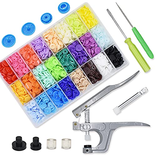 Renashed T5 Snap Buttons 360 Sets 24-Color Awl and No-Sew Snap Press Pliers Fastener Setter Hand Tool for Bibs Diapers Crafts Clothes