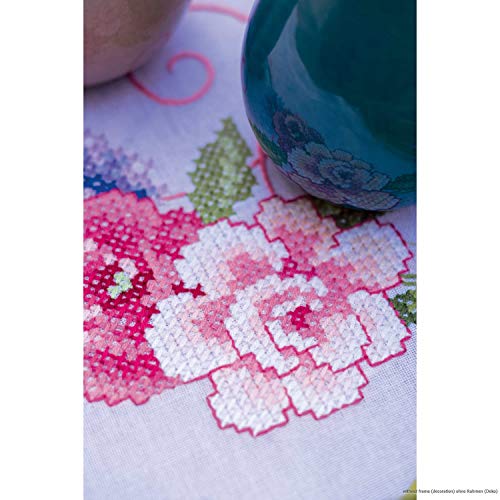 Vervaco Embroidery Kits Cross Stitch Table Runner DIY Kit, Tablecloth to Embroider with Embroidery Image in Modern Design, Cotton and Embroidery Thread, 16 x 40 Inches, Flowers & Butterflies