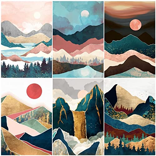 LFMU 6 Pack Diamond Painting Kits for Adults,Full Round Drill Diamond Painting Abstract Landscapes DIY 5D Diamond Art Craft for Home Wall Decor Gift (12x16inch) DP