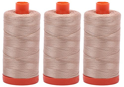 Bundle of 3 Large 1422 Yard Spools of Aurifil 50wt Egyptian Cotton Thread, Color: Beige, No. A1050-2314