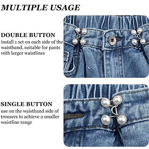 4 Sets Pearl Jean Button Pins Adjustable Waist Buckle Extender Button Detachable Jean Button Pin No Sewing Required Instant Button for Pants