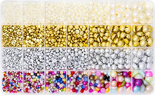 Ybxjges 4880Pcs Flat Back Pearl Flatback Half Pearls Beads with 7 Sizes Flatback Pearls for DIY Decoration Crafts