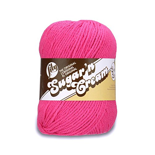 Lily Sugar 'N Cream Super Size Solid Yarn, 4oz, Gauge 4 Medium, 100% Cotton - Hot Pink - Machine Wash & Dry