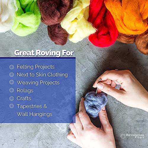 Revolution Fibers Needle Felting Dyed Merino Wool Roving | Premium Combed Wool Top | 22.5 Micron, 100% Pure Merino Wool, Ethically Sourced (Granite)