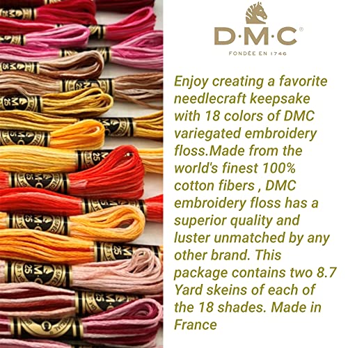 DMC Embroidery Floss ,Variegated Embroidery thread,36 Multicolor Cross Stitch Threads Bundle with Bobbin Winder,DMC Color Variations Hand embroidery Yarn,Colorful string,Rainbow Cotton Variegated Pack