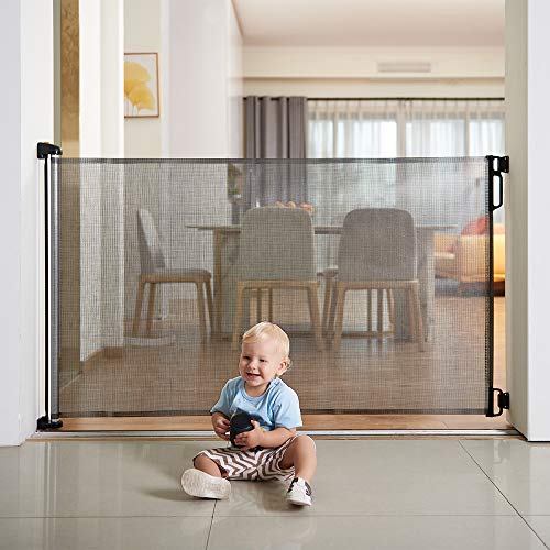 EasyBaby Extra Wide Retractable Baby Gate, 33" Tall, Extends up to 71" Wide, Grey / Child Safety Baby Gates, Pet Retractable Gates for Stairs, Doorways, Hallways, Indoor and Outdoor