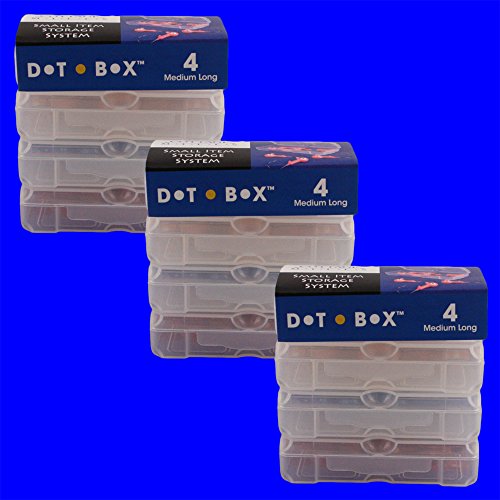 DotBox Medium Long Box - 12 pcs. Little Storage Boxes for Small Items Like Beads and Parts. Boxes Fit Inside DotBox Carrying Cases Sold Separately. 3 Packages of 4.