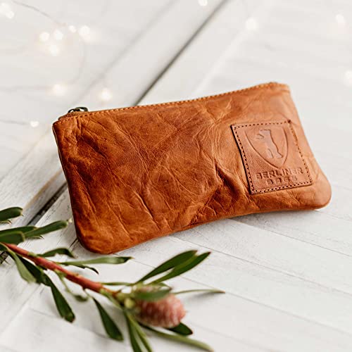 BERLINER BAGS Vintage Leather Pencil Case, Pen Pouch for School and University or for Tobacco, for Men and Women - Brown