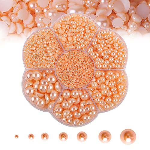 5600PCS Half Round Pearls Flatback Imitation Pearls for Crafts,7 Sizes for DIY Nails Art Crafting,Jewelry Making, Shoes,Cup,Phone Decoration (Orange)